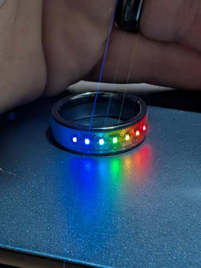 Ring showing all seven LEDs lit in a rainbow